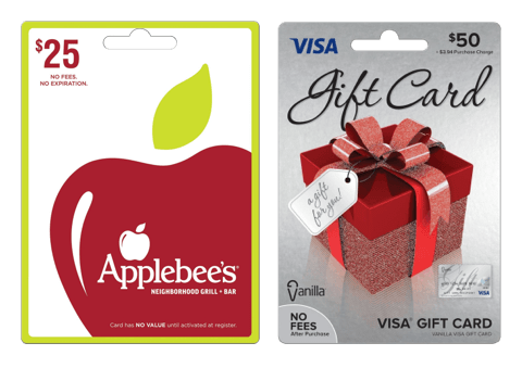 Restaurant and Visa gift cards