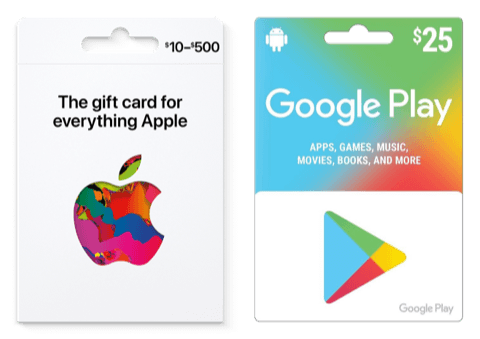 Apple and Google Play gift cards
