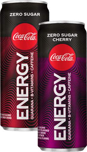 Coke Energy zero sugar and sero sugar cherry cans